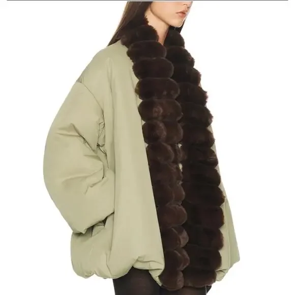 Helsa bubble puffer jacket coat faux fur S - Picture 3 of 6